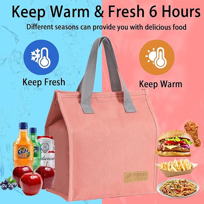 Lunch Bag for Women/Men,Waterproof Reusable Portable Lunch Tote,Lunch Box Bag.Thermal Cooler Bag Ideal for Work/Party/l/Travel/Picnic (Light Pink)