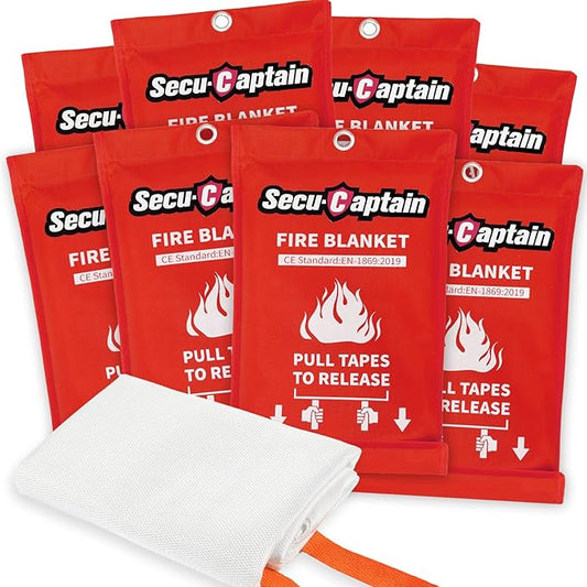SecuCaptain Emergency Fire Blanket for Home and Kitchen - 8 Pack 40"x40" Flame Suppression Fiberglass Fire Blankets for House Camping Car Office Warehouse Emergency Survival Safety