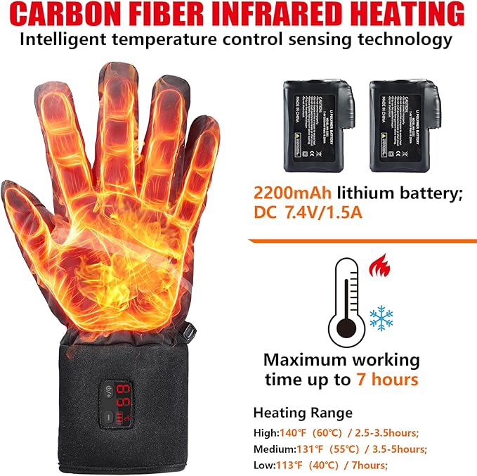 ZAPAL Heated Gloves for Men Women Rechargeable, Winter Ski Gloves, Waterproof Touchscreen Heated Thin Gloves for Climbing Hiking Cycling Camping (Size:M)