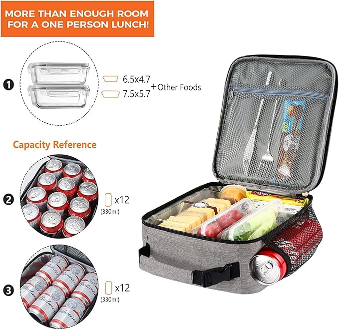 Lunch Box for Men - Reusable Lunch Bag Men Adult Women- Insulated Small LunchBox (Light Gray)