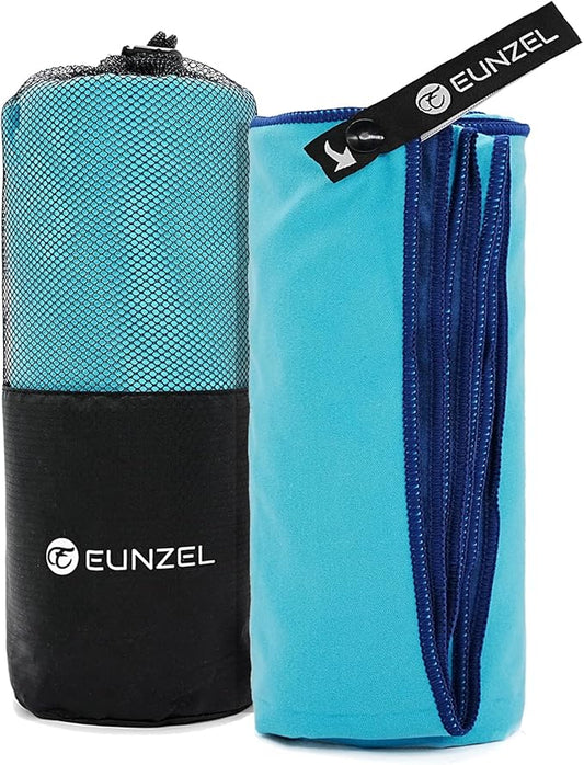 Eunzel Quick Dry Camping Towel, Microfiber Travel Towel Super Absorbent Fast Drying Towel for Camping, Beach, Gym, Backpacking, Yoga & Swimming(24" x 48", Navy/Cyan)