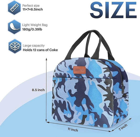 Lunch Bag for Women & Men Adult Insulated Lunch Box, Small Leakproof Cooler Food Lunch Containers Reusable High Capacity Lunch Tote Bags for Work, Travel, Outdoor (Blue Camo)