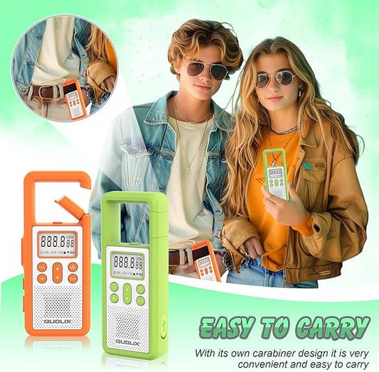 Rechargeable Walkie Talkie for Long Range 2 Pack,with FM/NOAA, Weather Alert, LED Flashlight,SOS Siren,Volume Adjustment, Ldeal for Survival Biking Hiking Camping (Orange Green)