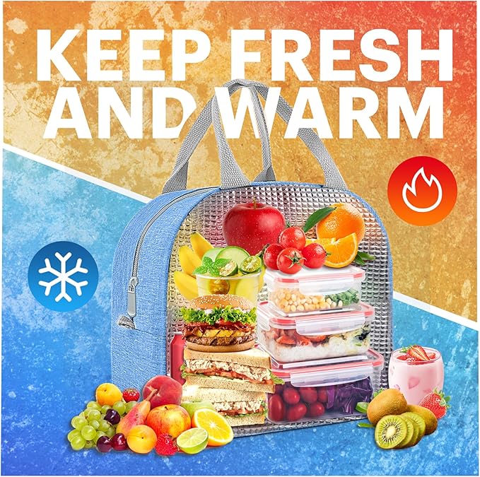 Lunch Bag for Women & Men Adult Insulated Lunch Box, Small Leakproof Cooler Food Lunch Containers Reusable High Capacity Lunch Tote Bags for Work, Travel, Outdoor (Blue)