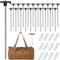 Aodaer 24 Pack Tent Stakes Heavy Duty Tent Pegs 10.25 Inch Non-Rust Metal Yard Stakes with 4x10ft Ropes and Storage Bag Inflatable Stakes for Gardening & Canopies, Camping Halloween Christmas, Black