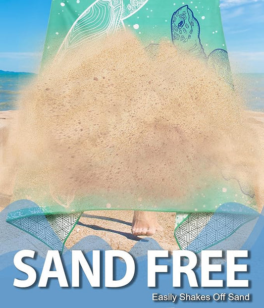 Microfiber Beach Towel – Sea Turtle Mandala Quick Dry Lightweight Sand Free Oversized Towel Accessories Travel Must Have Swim Pool Yoga Camping Gear Summer Cruise Ship Essentials Compact Gift 71" 32"