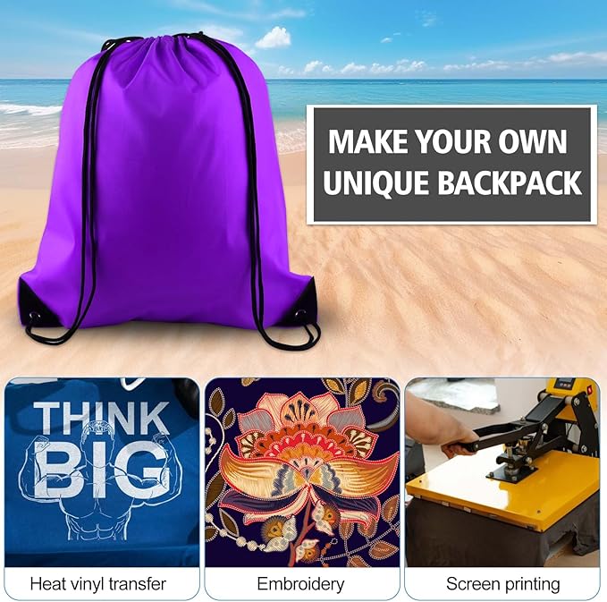 KUUQA 12 Pcs Drawstring Backpack Bags Sport Gym Sack Cinch Bags Bulk for School Traveling and Storage (Purple)