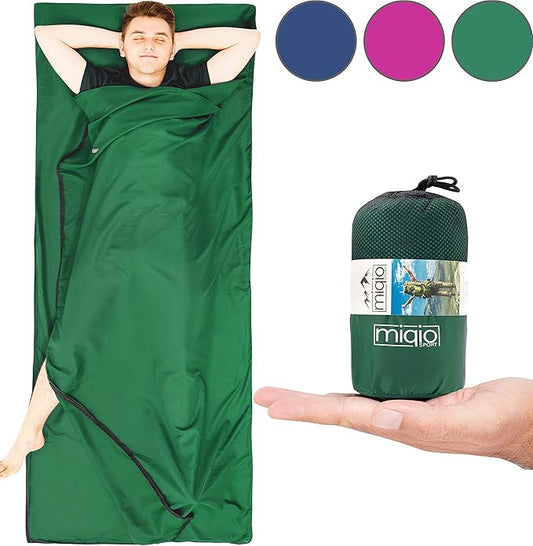 Sport 2-in-1 Sleeping Bag Liner and XL Sized Travel Sheet - Ultra Lightweight Sleep Liner Double Travel Bed Sheet - Inlett Inlay