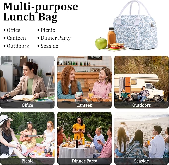 Insulated Lunch Bag for Women Men Large Reusable Lunch Box Adult Leakproof Portable Cooler Tote Bags for Work Picnic