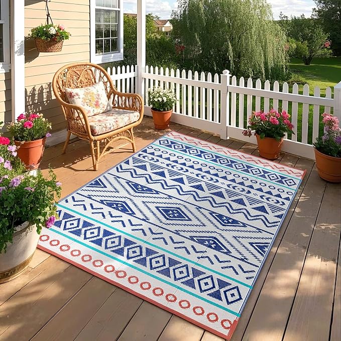 Outdoor Rugs Patio Camping Waterproof - 4x6 Plastic Straw Patio Rug Portable for Campers, Outside RVs Mat, Outdoor Area Carpet for Patios Clearance, Backyard Porch, Balcony, Picnic