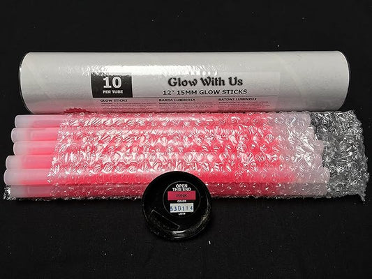 Glow Sticks Bulk Wholesale, 250 12” Pink Industrial Grade Jumbo Light Sticks, Bright Color, Glow 14 Hrs, Safety Glow Stick w/ 3-year Shelf Life, Ideal for Camping & Emergency, GlowWithUs Brand