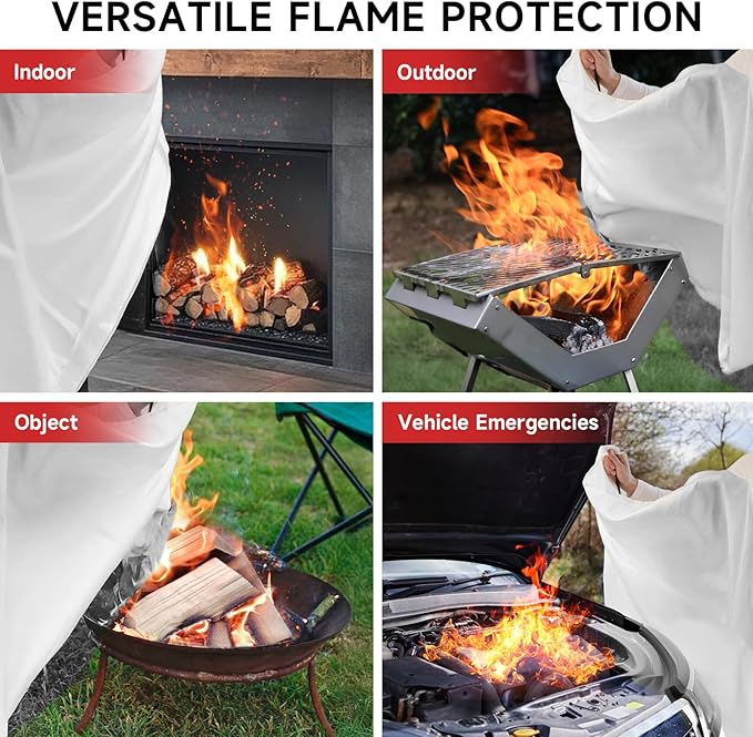 Fire Blanket Emergency for Home Kitchen - 40"x40" Fireproof Safety Protection Fiberglass Flame Retardant Blankets Survival Essential Kit for House Car Camping Outdoor Fireplace Grill BBQ - 12 Pack