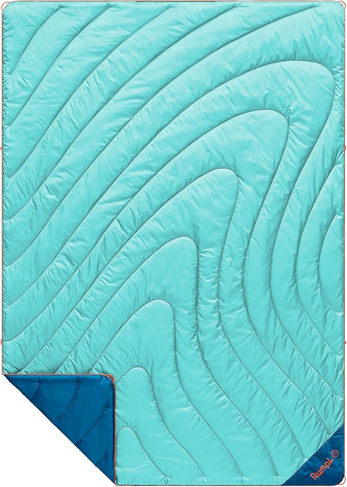 Rumpl Original Puffy Blanket - Warm Puffy Camping Blanket, 100% Recycled Polyester Insulation, Lightweight, Packable, Water-Resistant, Outdoor Puffer Blanket, 52"x75", V2, Seafoam