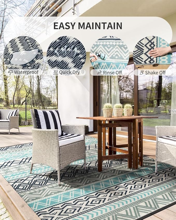 MontVoo Outdoor Rug Carpet Waterproof-Patio Rug Mat 5x8 Reversible RV Camping Rug Picnic Mat Plastic Straw Outside Rug for Balcony Porch Deck Beach-Boho Outdoor Area Rug for Patio Decor Colorful