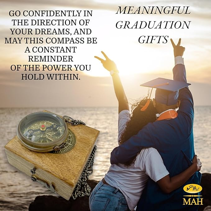 True North Compass – Go Confidently in The Direction of Your Dreams – Embossed Brass Compass – Graduation, Confirmation, Birthday, Motivational Gift for Him, Her, Students, Boys, Girls, High School