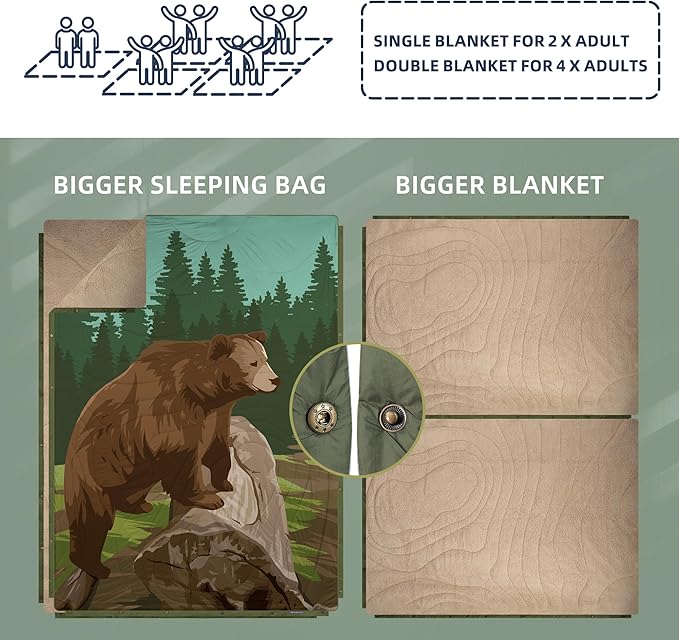 Outdoor Camping Blanket with Sherpa Lining, Extra Warm Thick Camp Blankets & Puffy Ultralight Soft Poncho DWR Camping Quilt for Cold Weather, Adventure,Sleeping,Backpacking 78"x 56"
