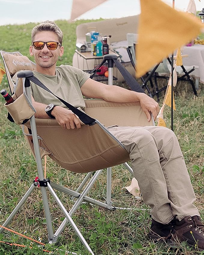 KingCamp Hammock Camping Chair, Swinging Portable Folding Camp Chairs for Adults 400lbs Heavy Duty Foldable Oversized Rocker with Aluminum Alloy Frame Cup Holder Pillow for Outdoor Beach Patio Sport