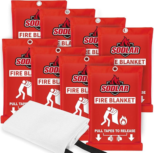 Fire Blanket Emergency for Home Kitchen - 40"x40" Fireproof Safety Protection Fiberglass Flame Retardant Blankets Survival Essential Kit for House Car Camping Outdoor Fireplace Grill BBQ - 8 Pack