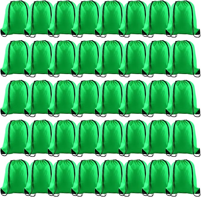KUUQA 60Pcs Green Drawstring Backpack Bag Bulk Drawstring Bags String Bags Storage Bags Gym Backpack for Sport Gym Traveling