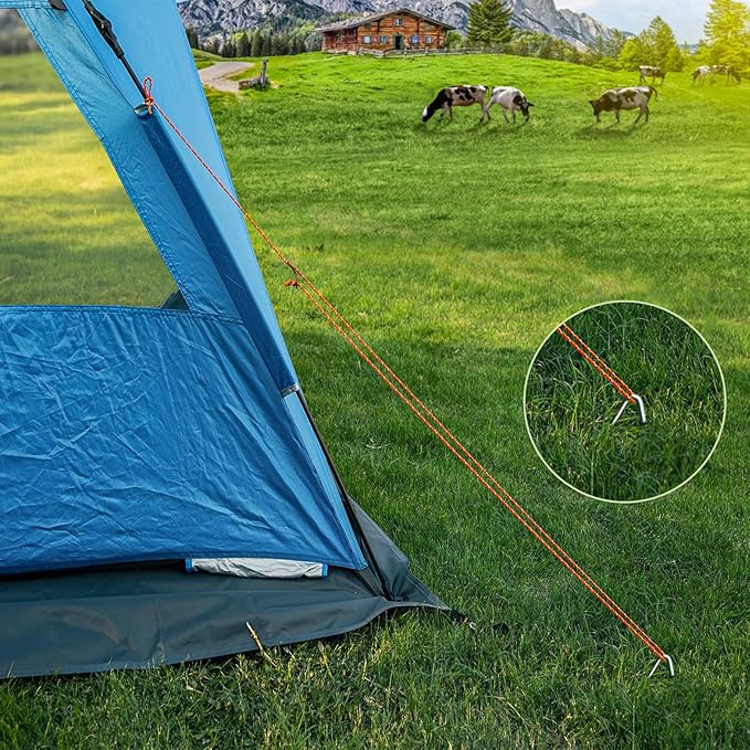 Odoland Camping Tent Footprint and Tent Stakes Set, 83" x 35" Waterproof Tarp with Carry Bag for Under Tent, Ultralight Tent Footprint for Ground Camping Hiking
