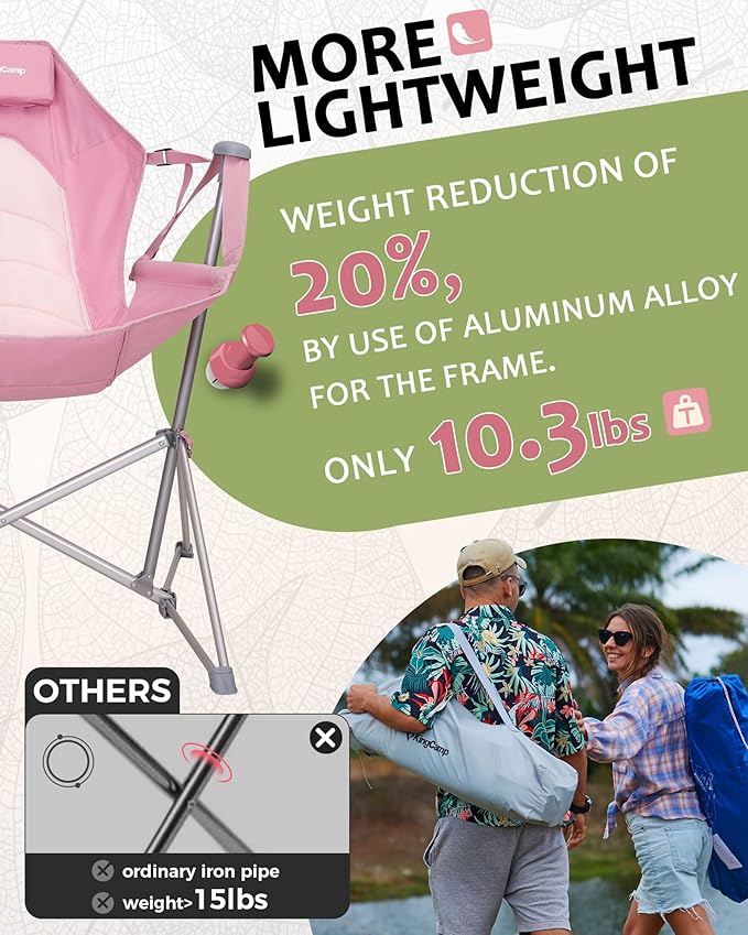 KingCamp Hammock Camping Chair, Swinging Portable Folding Camp Chairs for Adults 400lbs Heavy Duty Foldable Oversized Rocker with Aluminum Alloy Frame Cup Holder Pillow for Outdoor Beach Patio Sport
