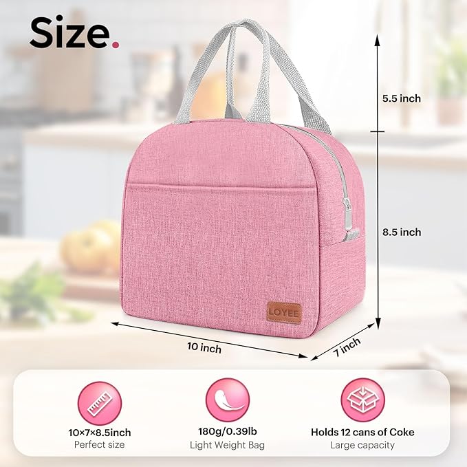 Lunch Bag Lunch Box for Women & Men, Large Capacity Insulated Lunch Bag for Adult, Leakproof Reusable Lunch Tote Bags for Work/Office/Travel/Picnic (Pink)