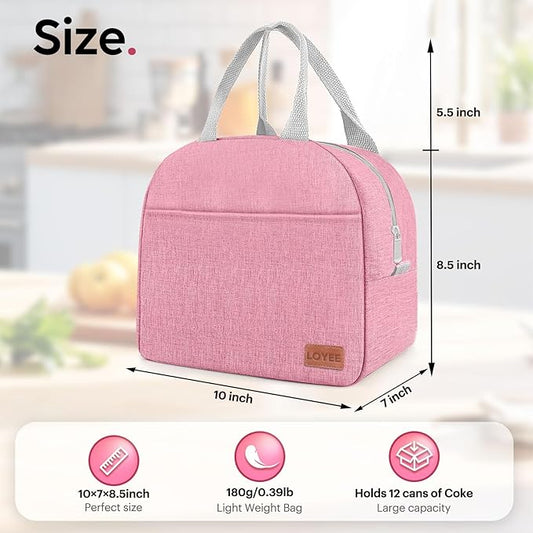 Lunch Bag Lunch Box for Women & Men, Large Capacity Insulated Lunch Bag for Adult, Leakproof Reusable Lunch Tote Bags for Work/Office/Travel/Picnic (Pink)