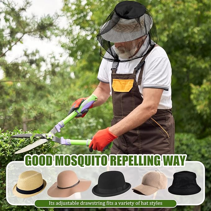 Windyun 50 Pcs Mosquito Net Hat 16 x 20 Inch Mesh Face Netting Mosquito Hats with Netting Bug Net Hat Protecting Face Head Neck Fly Netting Hood for Bugs Biting from Outdoor Activities Hiking Camping