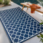 Waterproof Outdoor Rug 4x6 ft, Reversible Plastic Straw Rug, Easy to Clean Patio Rug, Portable Carpet for Patio, RV, Deck, Balcony, Backyard, Picnic, Beach, Clover, Navy Blue