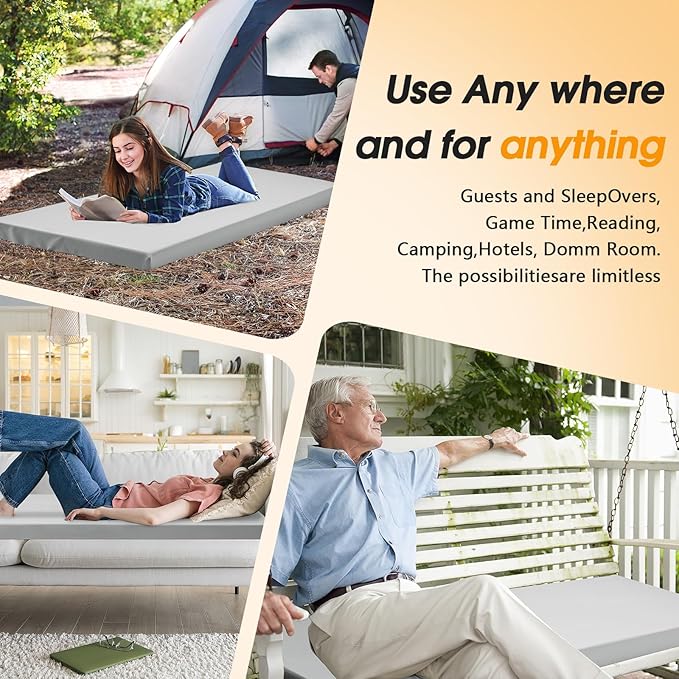 CYMULA Camping Cot Mattress 2in Memory Foam Sleeping Pad,Soft Warm Non-Slip Camping Mattress Topper with Retaining for Adults,Portable Roll up Mattress Pad for Travel (75 x30)（only Mattress）