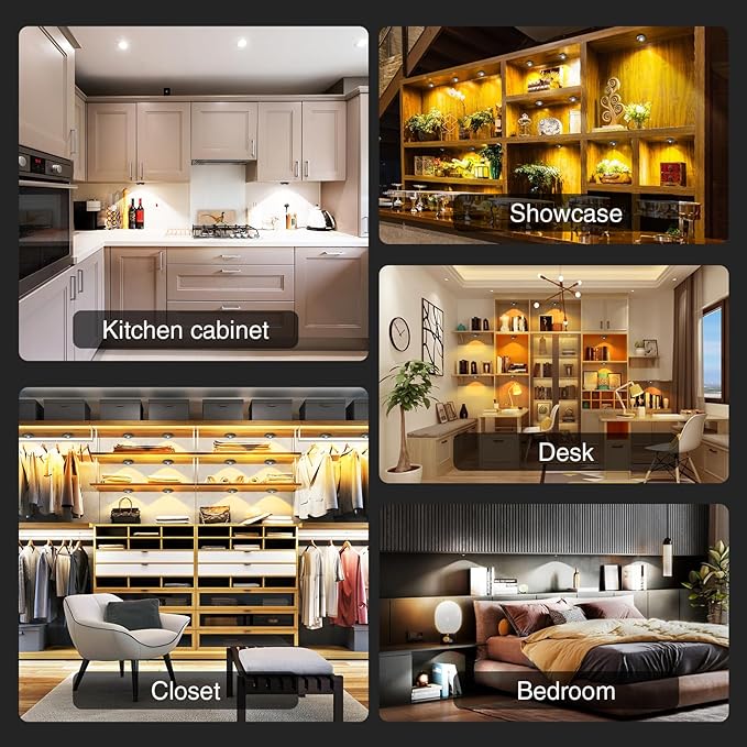 Puck Lights with Remote Control,2000mAh Rechargeable Under Counter Lighting,3 Color Temperatures Dimmable Under Cabinet,Closet Light,3Pack Tap Light for Hallway (Dark Grey, 3 Pcs)
