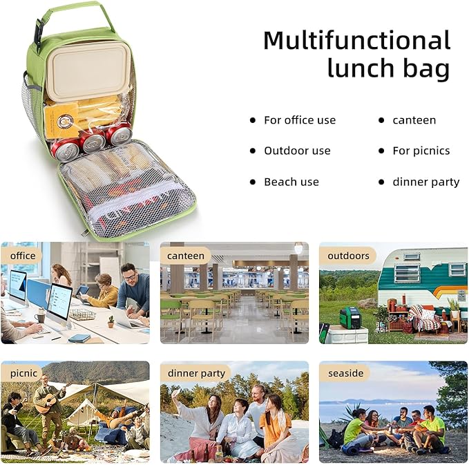 Lunch box Lunch bag for men women Insulated Lunchbox Lunch bags for Work Picnic Travel (Light green)