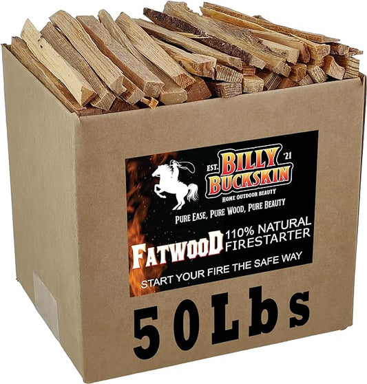 50lb Fatwood Fire Starter Sticks, Firestarters for Fire Pit, Campfire, Wood Stoves, Fireplaces & Bonfire, Easy Start with Just 2 Sticks Burns in All Weather Conditions by Billy Buckskin (50 Pound Bag)