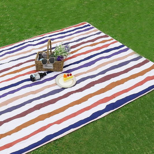 Whale Flotilla Extra Large Outdoor Picnic Blanket (60”x80”), Soft Waterproof Beach Blanket, Foldable Handy Mat Tote Spring Summer Great for Camping and Park, Navy Blue