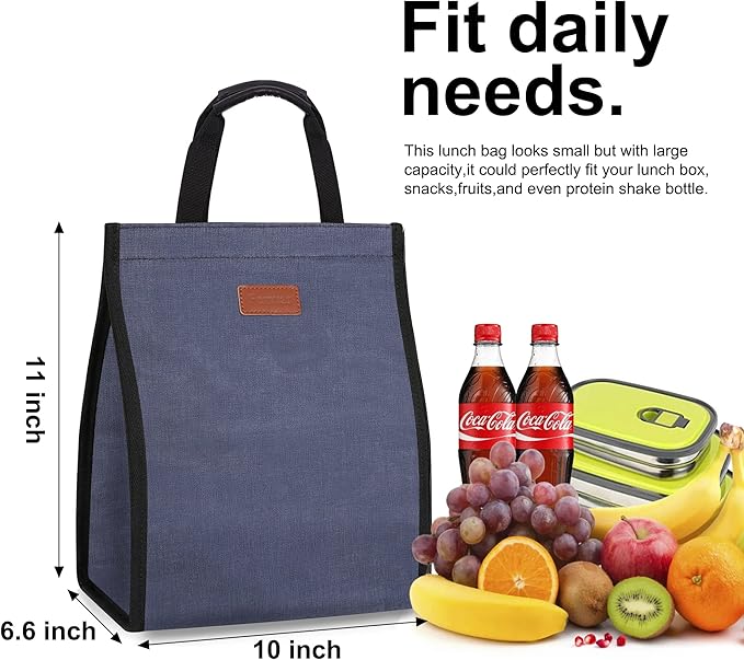 Lunch Bags for Women Insulated Reusable Lunch Tote with Internal Pocket, Lunch Tote bag for Work (Blue)