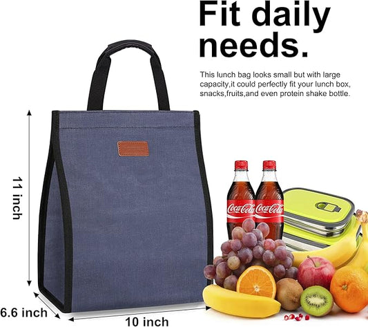 Lunch Bags for Women Insulated Reusable Lunch Tote with Internal Pocket, Lunch Tote bag for Work (Blue)