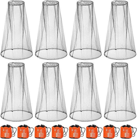 Tudomro 8 Pcs Mosquito Head Face Fly Netting Hood Mosquito Net Hat 18 x 18 Inch Bug Net for Head with Carry Bags(Gray)