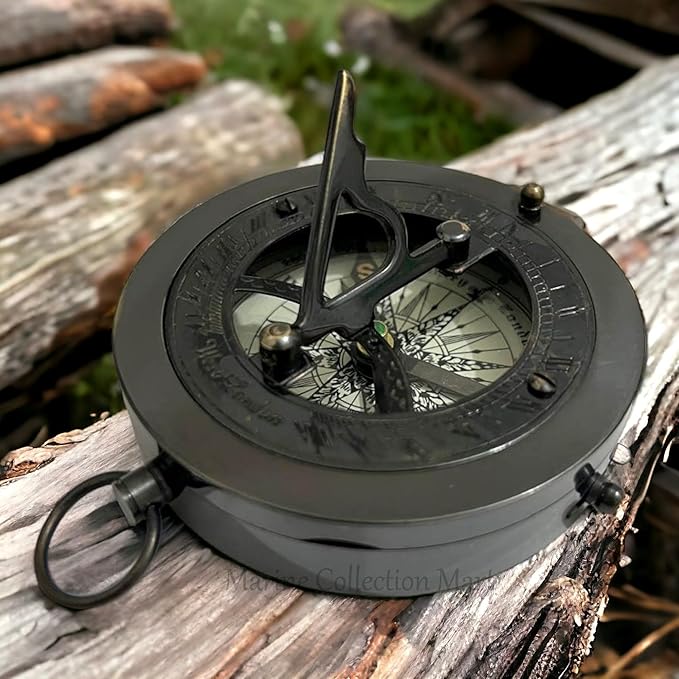 Nautical Camping Hiking Handmade Direction Compass Antique Brass Sundial Style Compass with Leather Case Gifts for Graduation, Baptism, Confirmation Boys, Girls