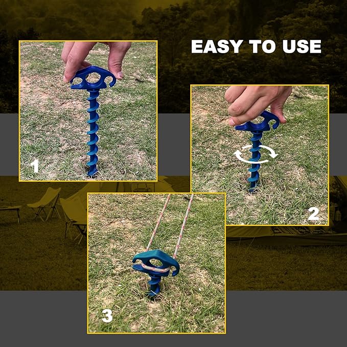 Tent Stakes Sand Stakes for Beach Tent Spiral Anchor Stakes 9.4 Inch Heavy Duty Screw Canopy Stakes for Camping, Hiking and More (16, Blue)
