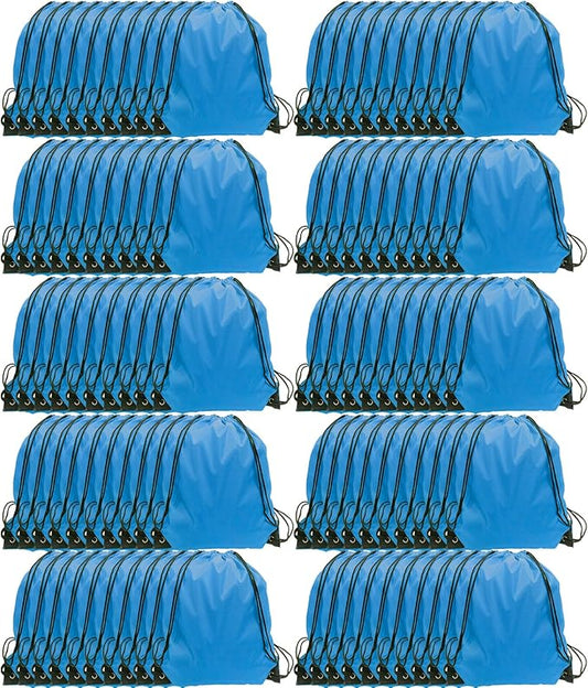 GoodtoU Drawstring Bags - 100 Piece Nylon Backpacks with Drawstring for Gym, Sport (Sky Blue)