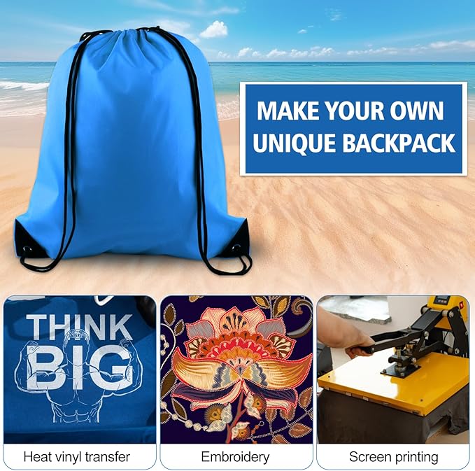 KUUQA 2 Pcs Light Blue Drawstring Backpack Drawstring Bag Bulk Sports Cinch Bags String Backpack Storage Bags for Gym Traveling