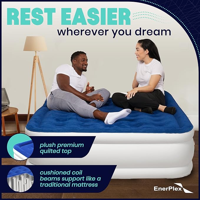 EnerPlex Twin Air Mattress with Built-in Pump - 16 Inch Double Height Inflatable Mattress for Camping, Home & Portable Travel - Durable Blow Up Bed with Dual Pump - Easy to Inflate/Quick Set Up﻿