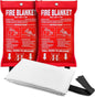 2Pack 39.3x39.3In Large Fire Blanket, Fiberglass Fire Emergency Blankets, Suppression Flame Retardant Fireproof Survival Safety Blanket for Kitchen Home Car Office Warehouse School Fireplace