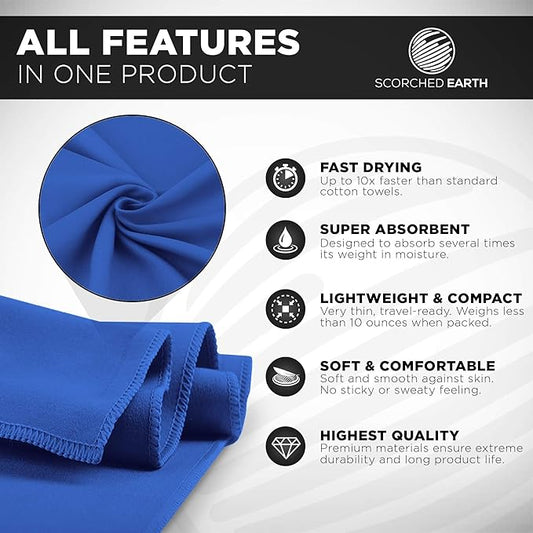 Microfiber Travel & Sports Towel Set - Quick Dry, Super Absorbent, Compact, Lightweight - for Camping, Backpacking, Hiking, Beach, Yoga, Swimming - Includes 2 Sizes + Carrying Bag & Clip