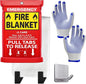 JJ CARE Fire Blanket – (Large) 4.9x4.9ft with Hooks & Gloves, Emergency Fire Blanket for Home & Kitchen, High Heat Resistant Fire Suppression Blankets for Home Safety, Kitchen, Camping