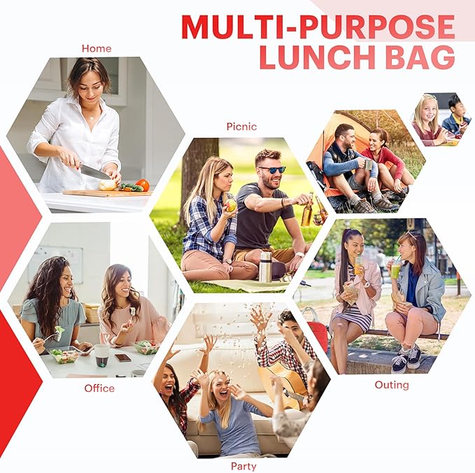 Lunch Bag for Women & Men Adult Insulated Lunch Box, Small Leakproof Cooler Food Lunch Containers Reusable High Capacity Lunch Tote Bags for Work, Travel, Outdoor (Red)