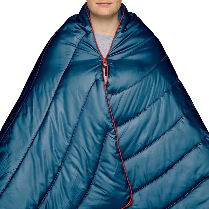 Rumpl Original Puffy Blanket - Warm Puffy Camping Blanket, 100% Recycled Polyester Insulation, Lightweight, Packable, Water-Resistant, Outdoor Puffer Blanket, 52"x75", V2, Deepwater