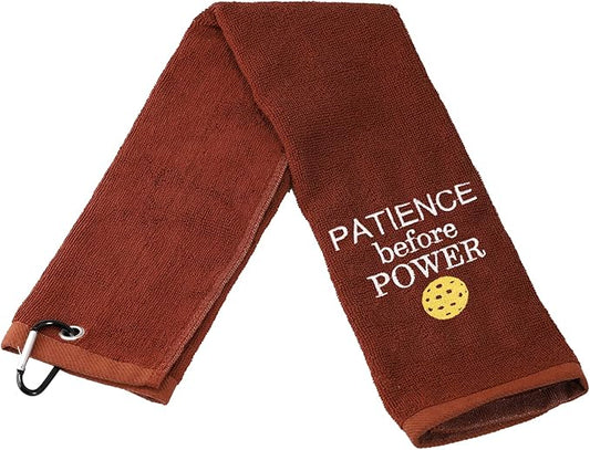 JXGZSO Pickleball Towel Patience Before Power Embroidered Sports Teem Hand Towel Gift for Pickleball Player (Patience Before Power T)
