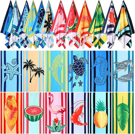 Panelee 12 Pack Microfiber Beach Towels Bulk 71"x35" Extra Large Oversized Terry Beach Towel Quick Dry Swim Pool Towels Lightweight Compact Travel Towels for Adults Vacation Camping Beach Accessories
