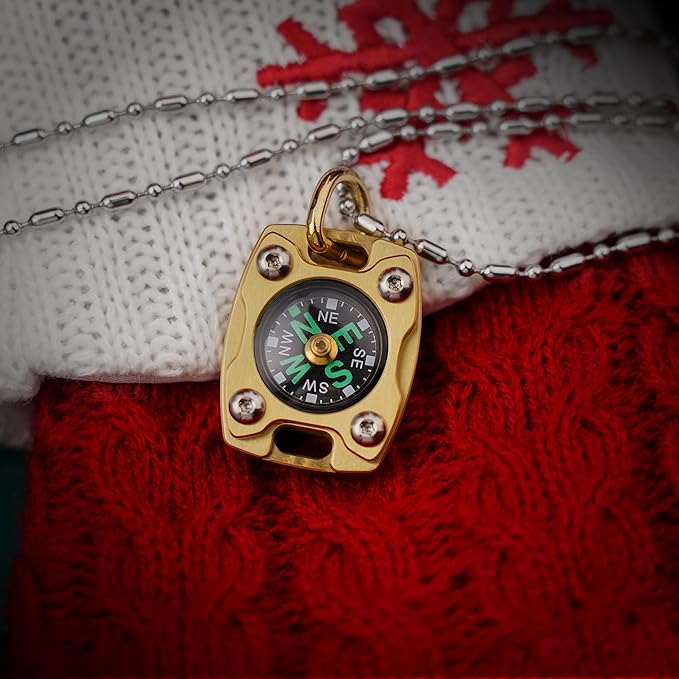 MecArmy CMP/CMP2 Mini Compass- Meaningful Graduation Birthday Gifts for Men Women, EDC Titanium/Brass/Copper Pocket Compass for Hiking SurvivaI, IPX5 Waterproof, Glow in The Dark, Necklace Pendant